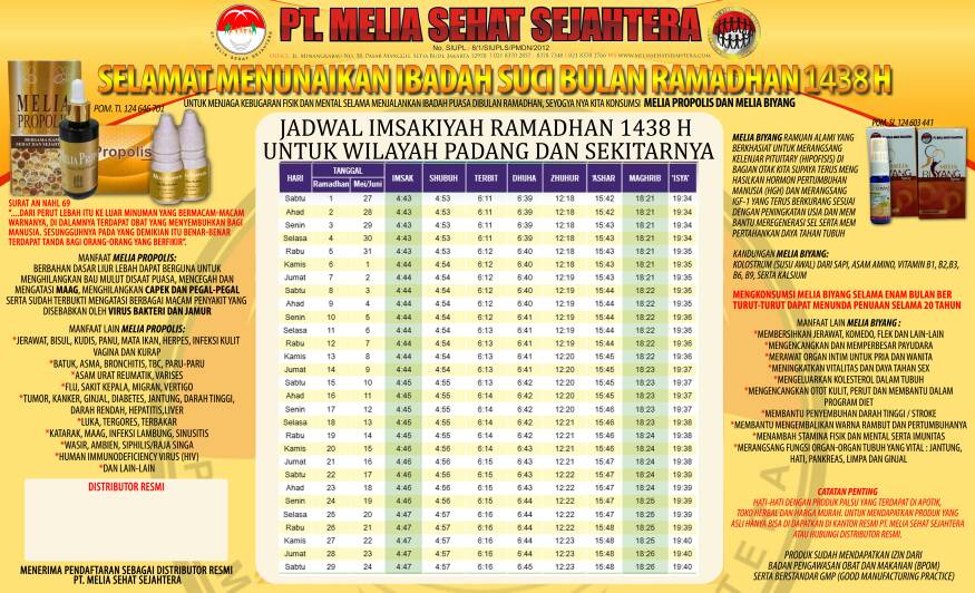 Jadwal Imsakiyah Ramadhan 1438 H Untuk Wilayah Padang dan Sekitarnya (2017)